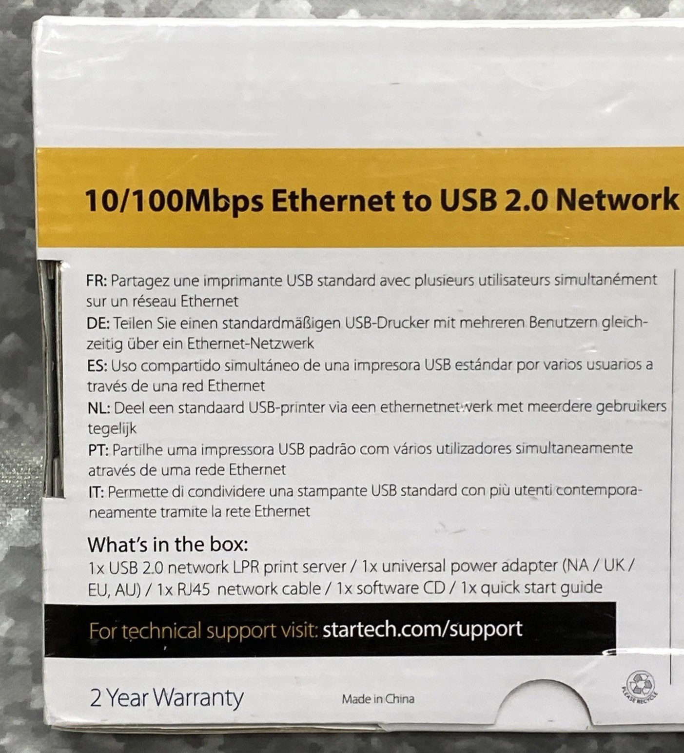 StarTech Network LPR Print Server 10/100Mbps Ethernet to USB 2.0 #PM1115U2 New