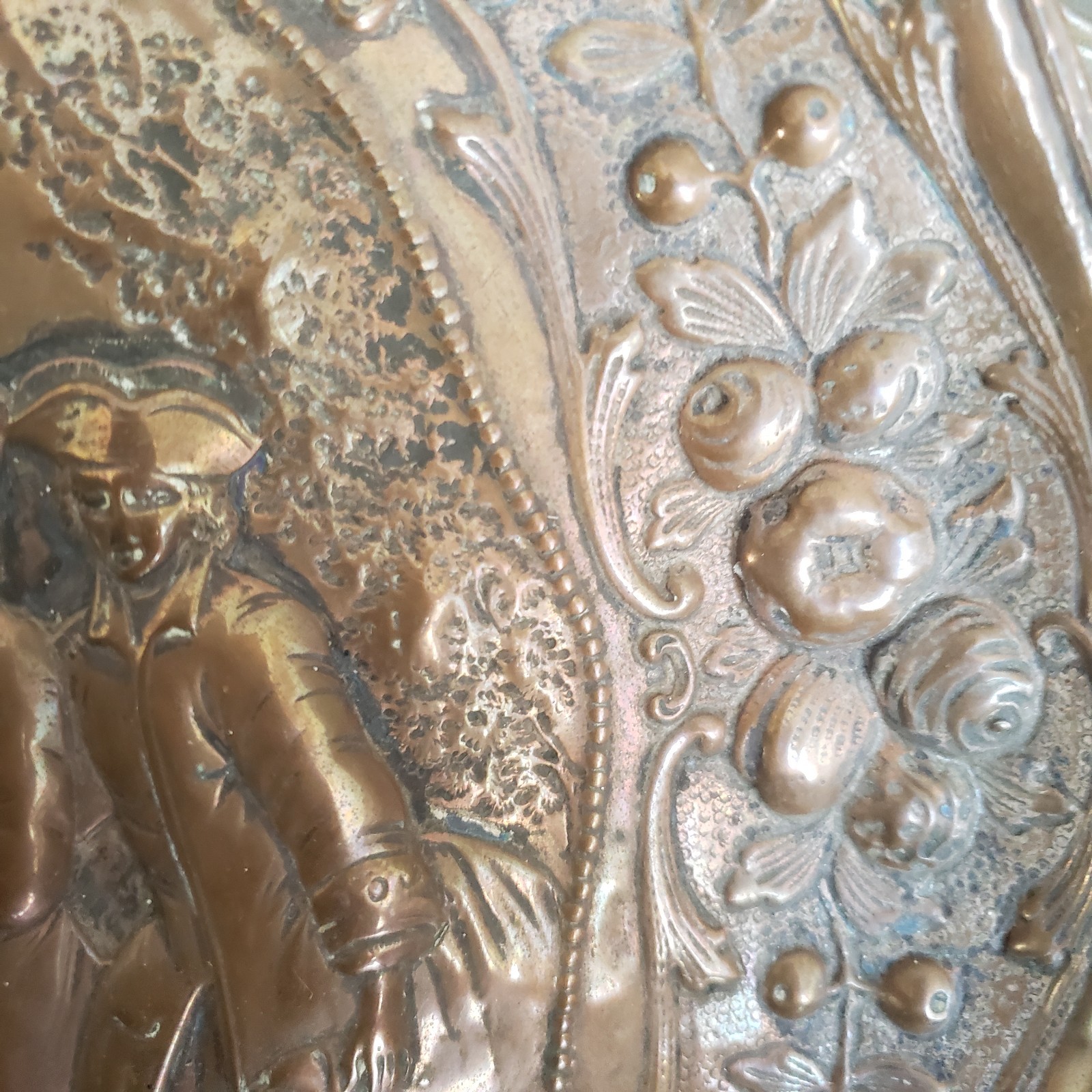 Large Antique Embossed Copper Wall Art