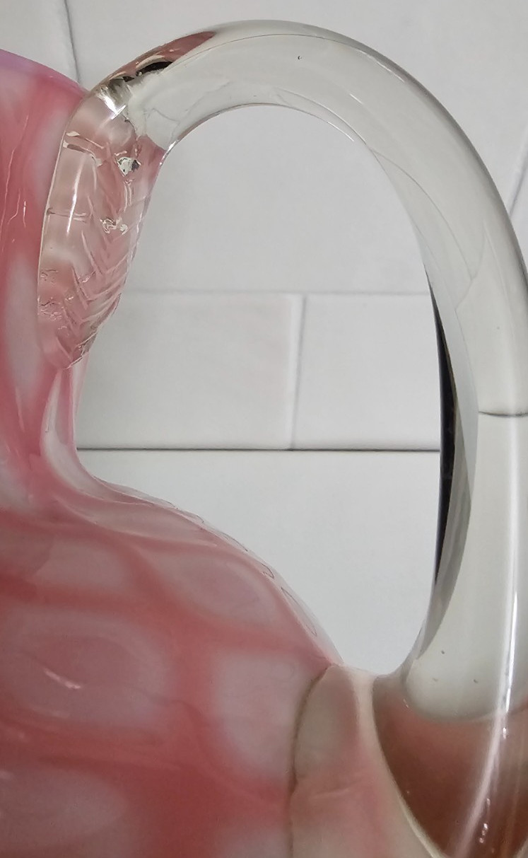EAPG Victorian Glass Opaque Pink White Lattice Pitcher Jug