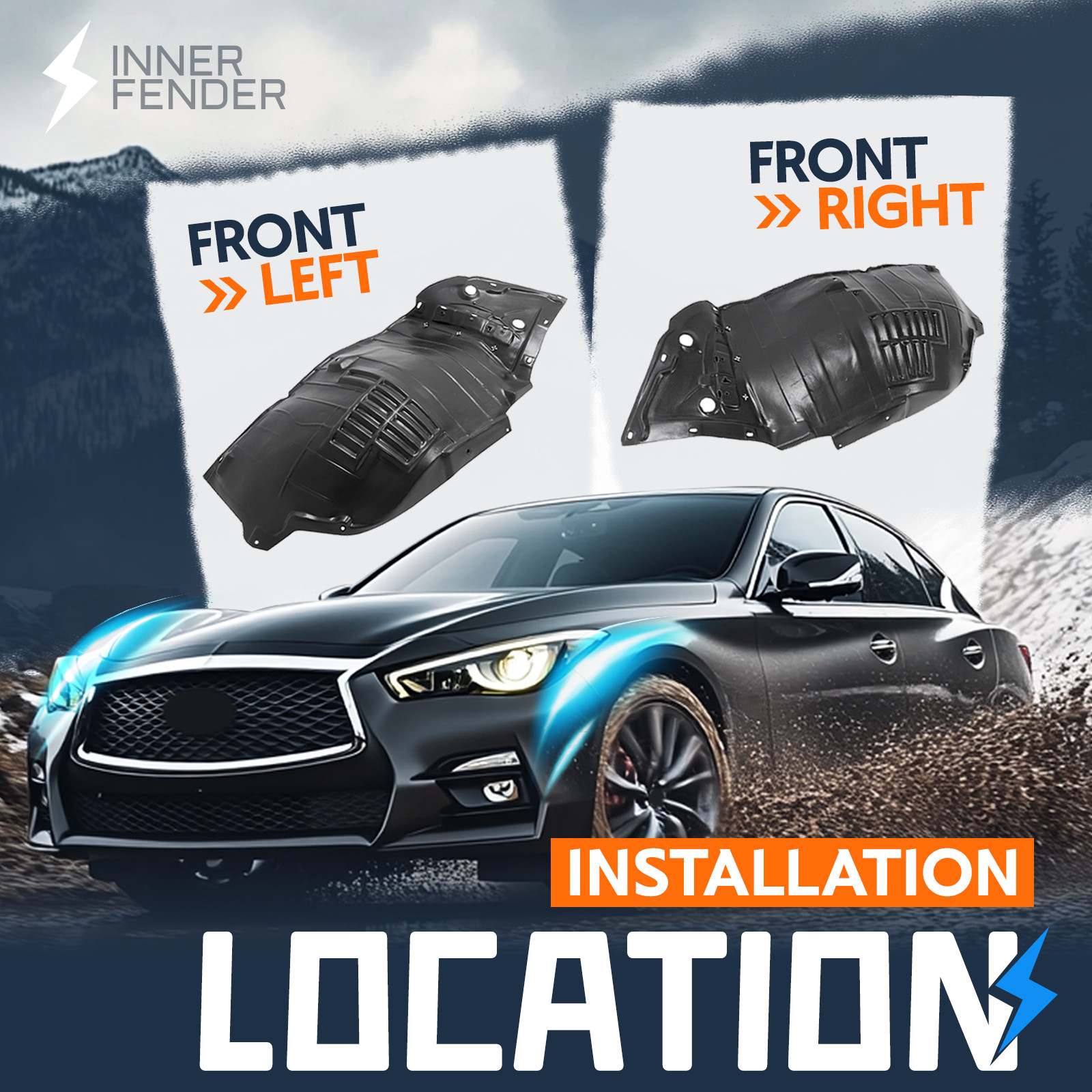 Pair Inner Fender Liners For 2014-2023 Infiniti Q50 Front Driver Passenger Side