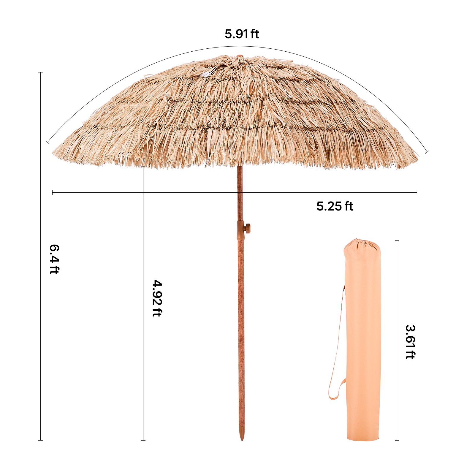 Tiki Umbrella Thatched Patio Umbrella 6 ft Poolside Patio Beach Umbrella