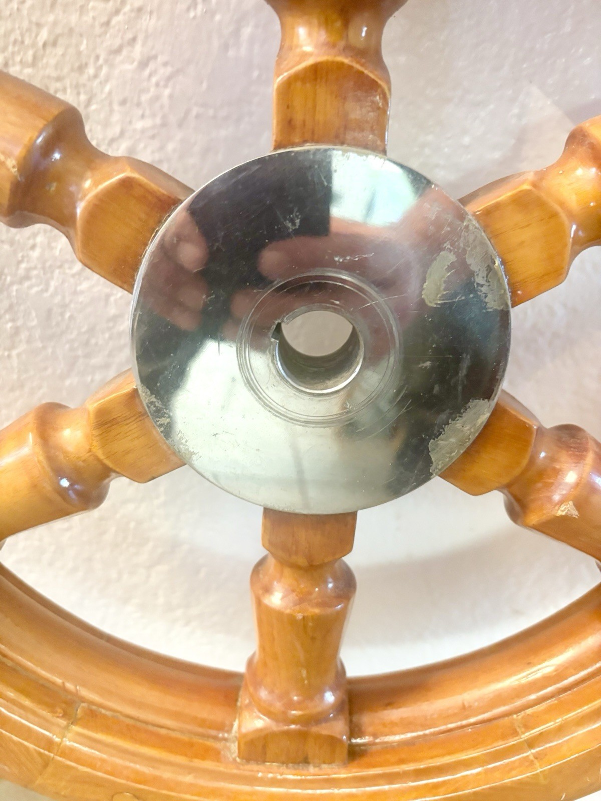 Wood & Stainless Steel 28 Inch Yacht Steering Wheel 6 Spoke 1 Inch Shaft Nice