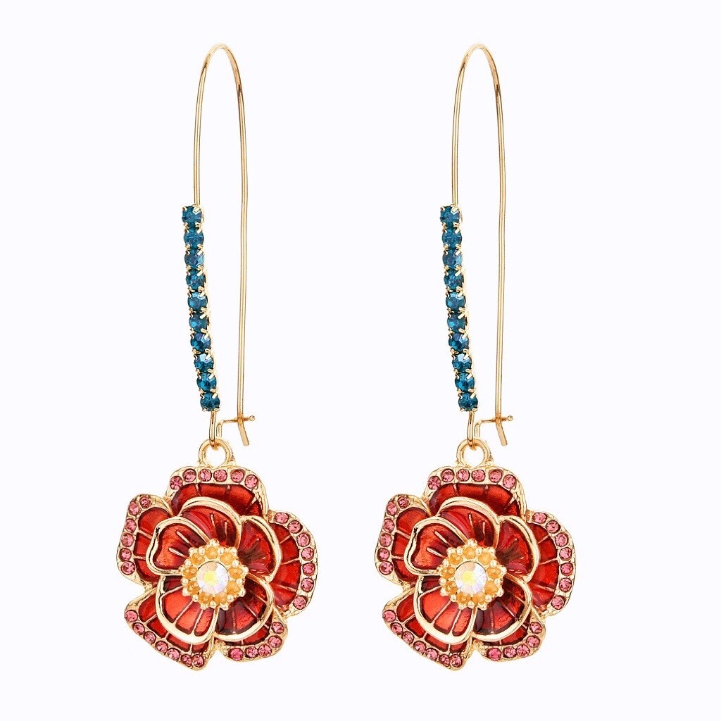 US Seller Betsey Johnson Rose Dangle Earrings Multi-color