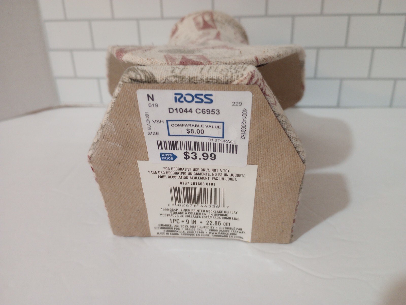 9" Linen Printed Necklace Jewelry Display Bust Eiffel Tower Paris