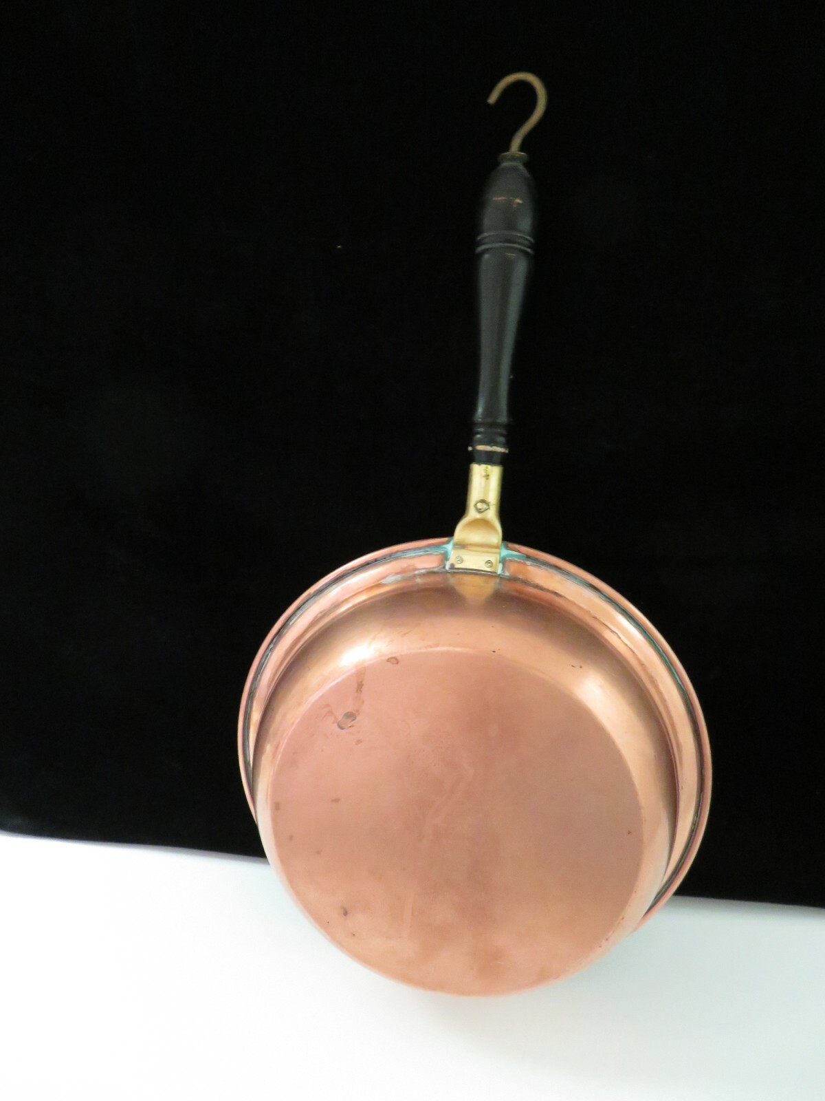 Vintage Copper Tin and Brass W/ Wood Handle Fry Pan