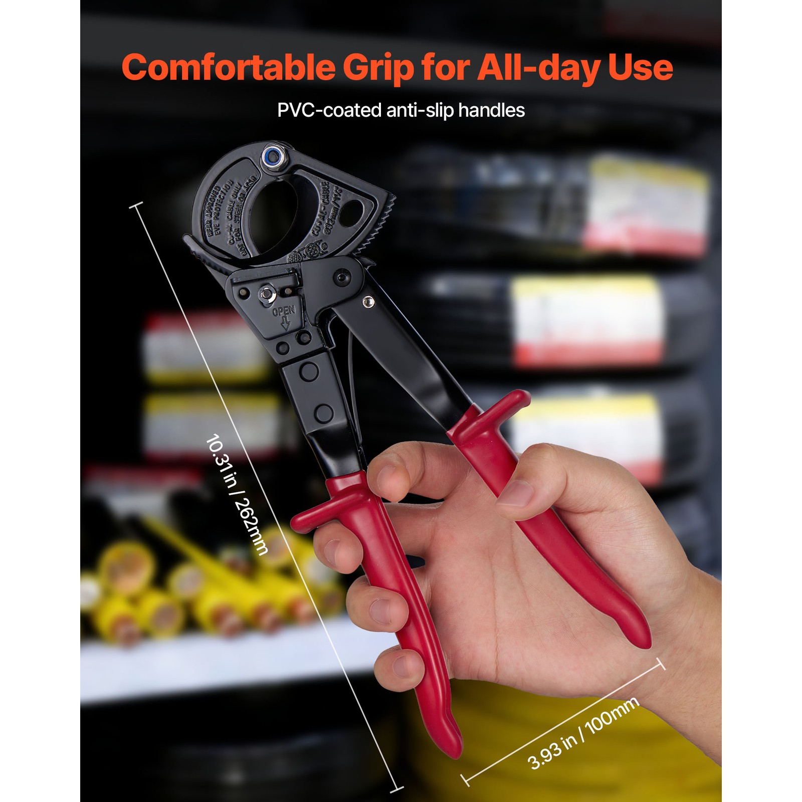 Uimoso Ratcheting Cable Cutter for Copper and Aluminum, 474 MCM / 240 mm²