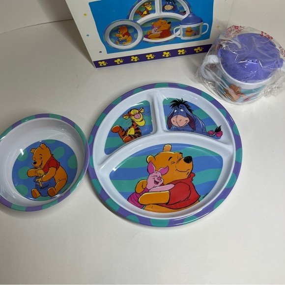 Vintage NEW Winnie the Pooh 3pc Zak Designs Plate Bowl Cup Dinnerware Set