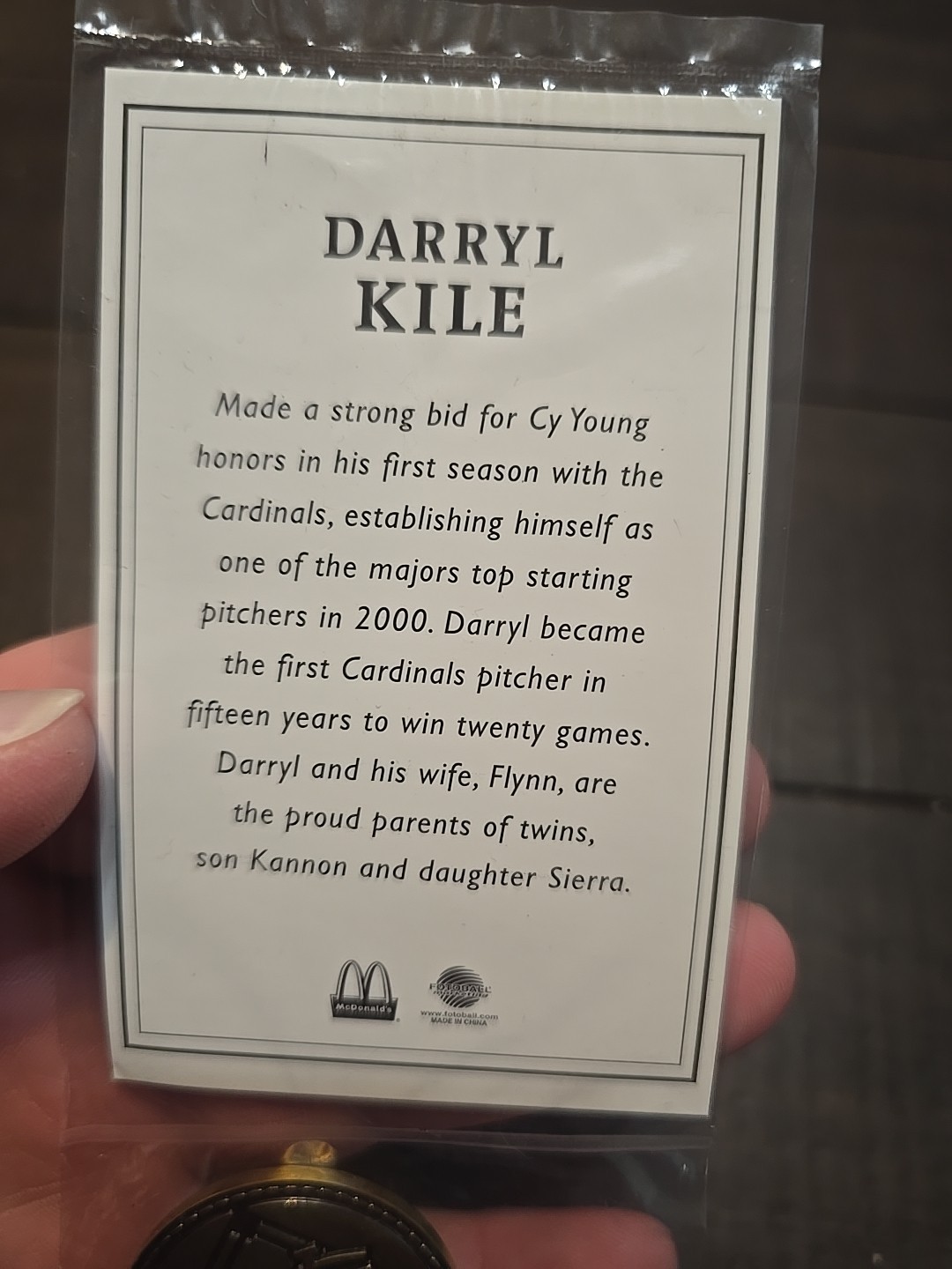 NEW! Darryl Kile, St Louis Cardinals McDonalds Coin, Token And Baseball Card