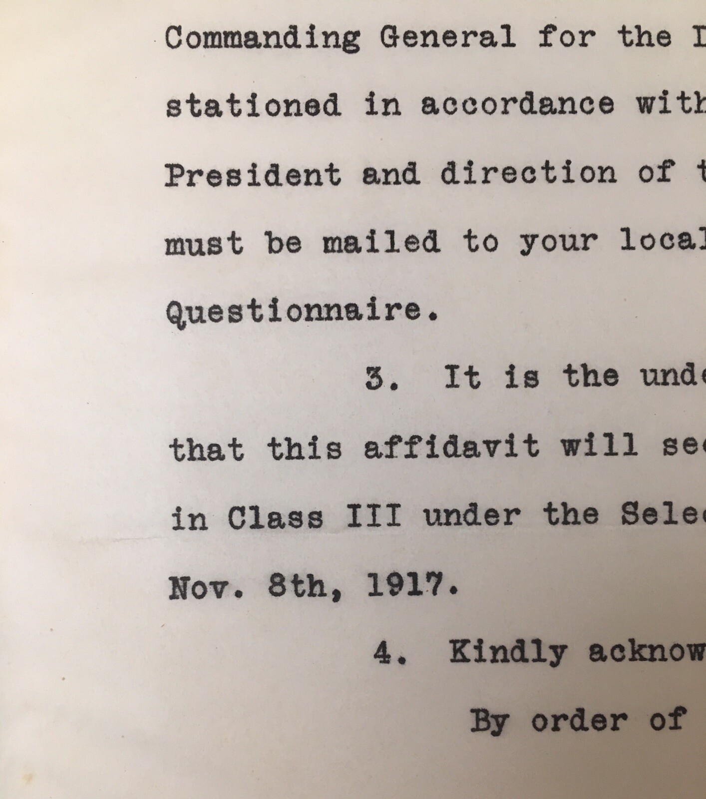 1917 WW1 War Department Office Chief of Ordnance Selective Service Document
