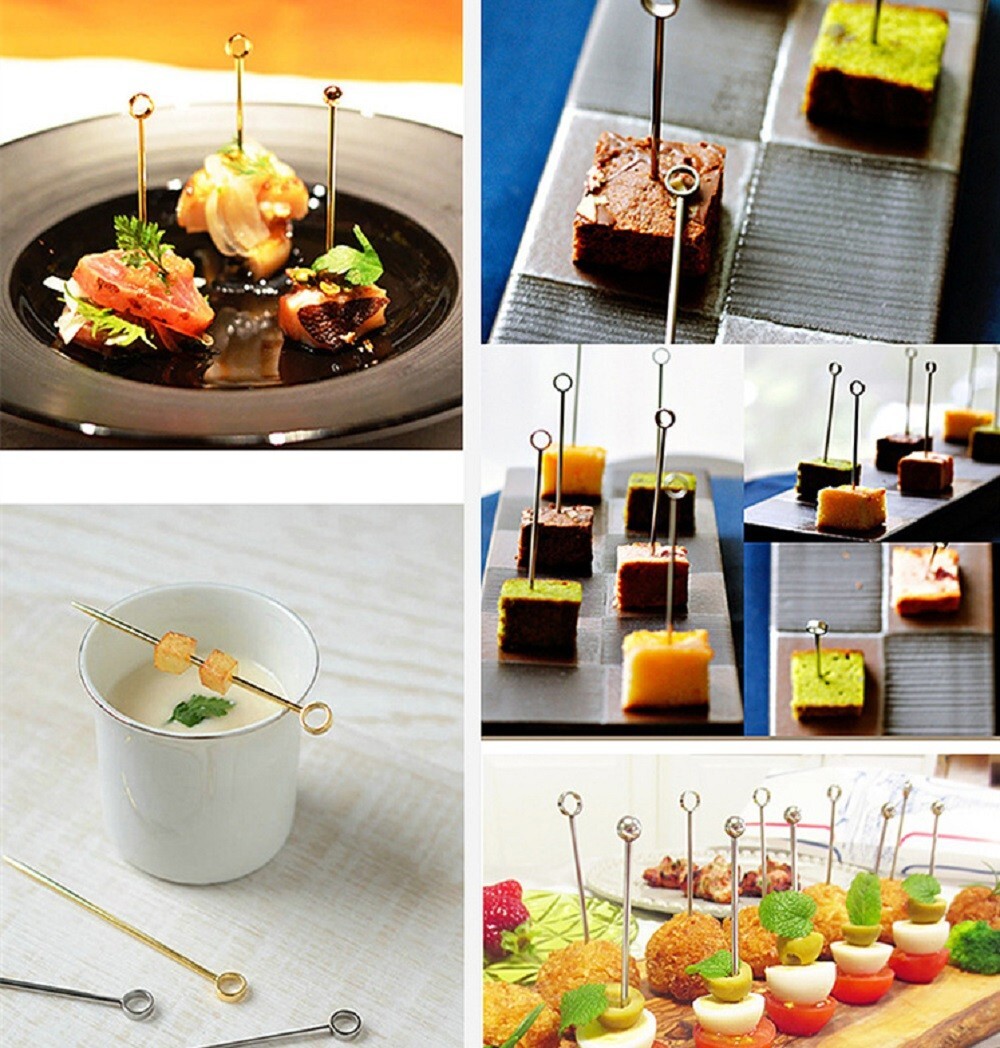 8 Pcs Stainless Steel Cocktail Pick - Premium Martini Olive Toothpicks for Drink