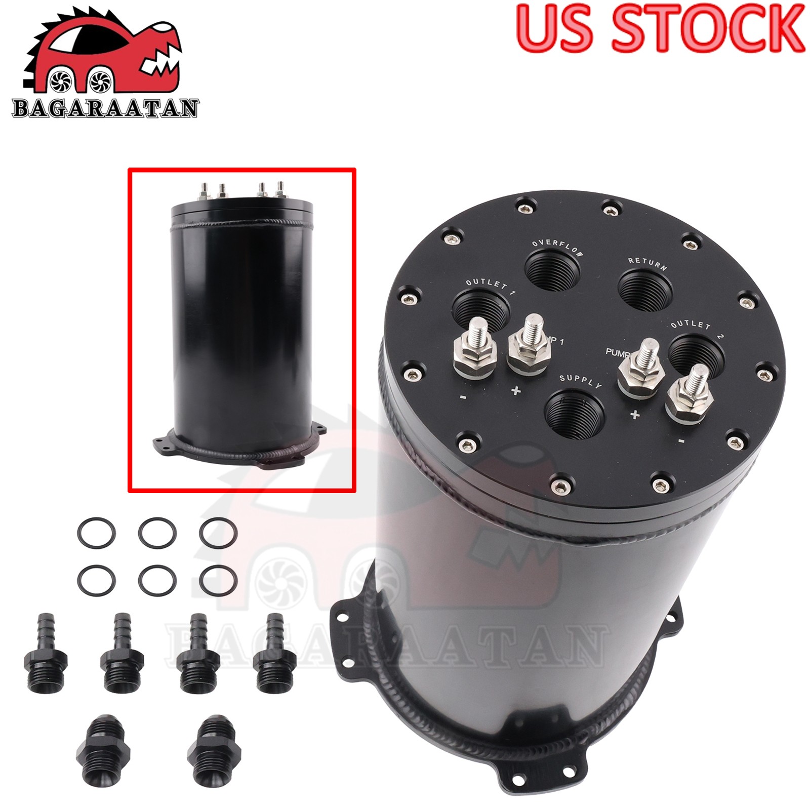 ALUMINUM 2.8L Fuel Surge Tank For Single OR 2.6L Dual 39-40mm Pumps 8AN Ports US