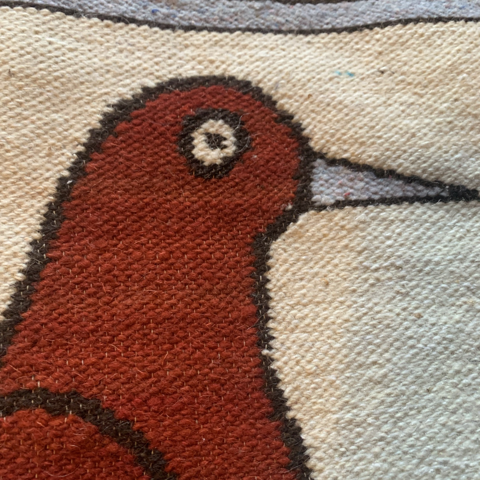 Vintage Peruvian Hand-Woven Wool BIRD Tapestry Wall Hanging 21.5 X 29.5”