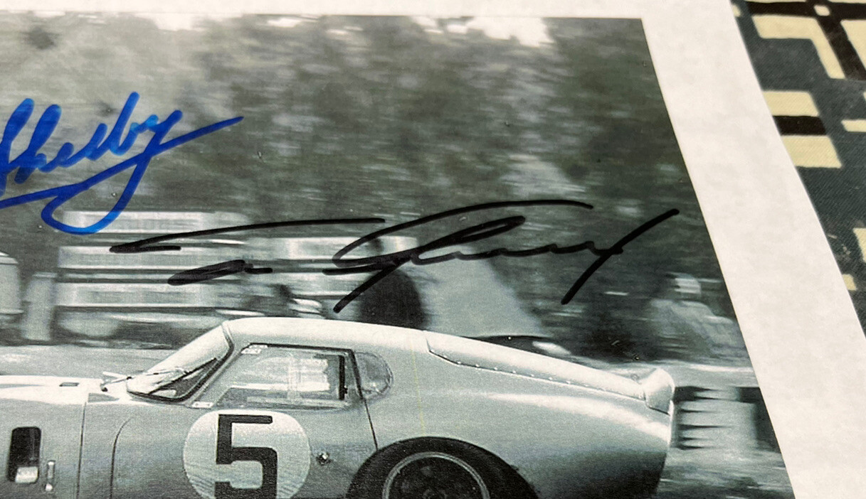 Carroll Shelby Signed & Dan Gurney Signed Cobra Daytona GT Coupe Photo FORD FUN!