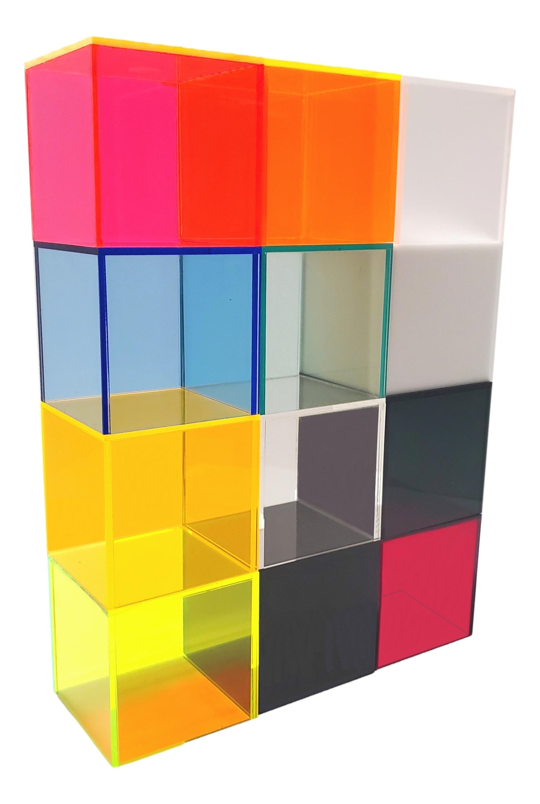 4x4x3 Clear & Colorful Acrylic Display Boxes Decorative Cube Stands, Tray Bin