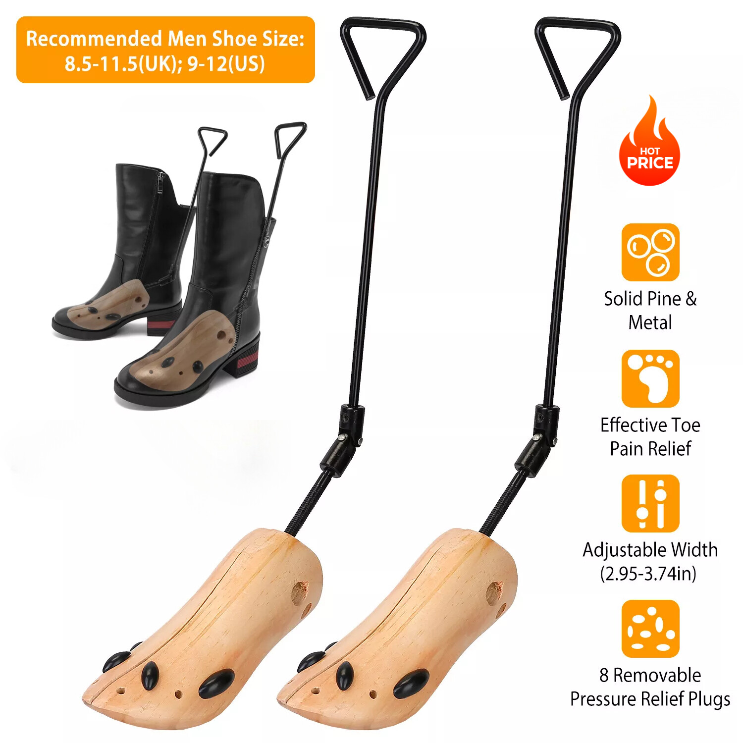 2PCS Wooden Boot Stretcher Adjustable Shoe Shaper Widener Expander for Men Women