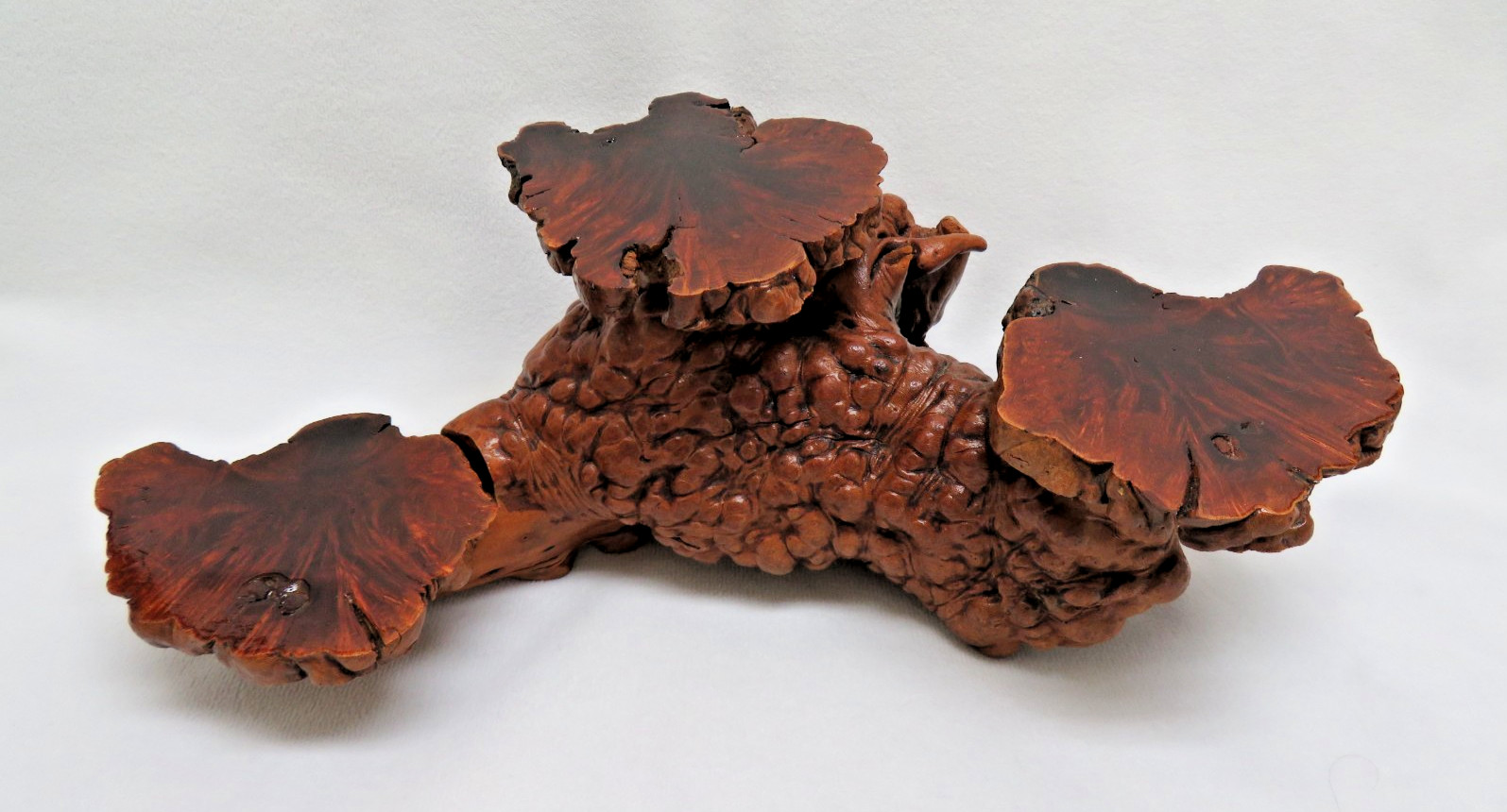 Vintage Natural Organic Burl Wood Root Tiered Triple Display Stand