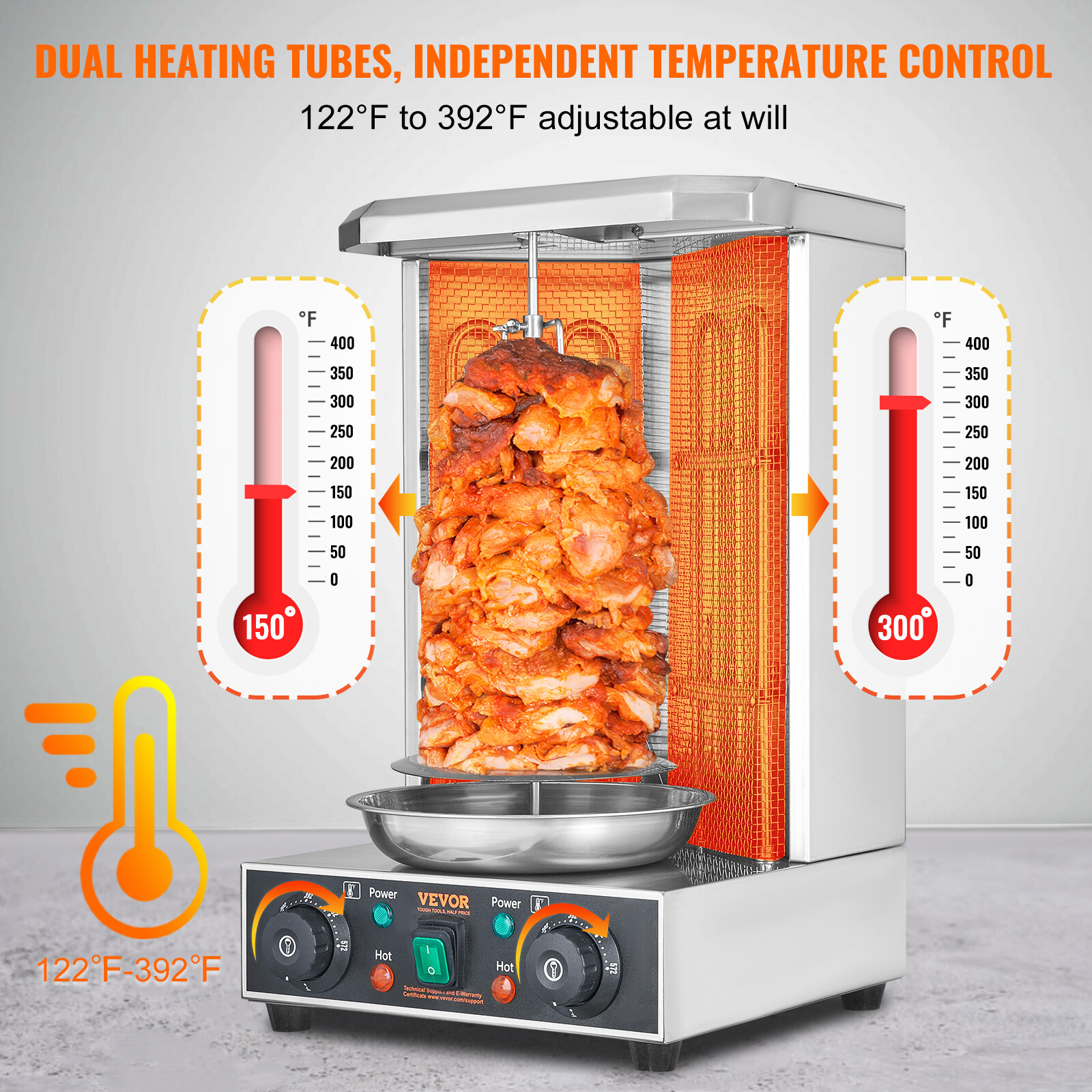 VEVOR Stainless Steel Shawarma Grill Machine Vertical Gyro Rotisserie Doner