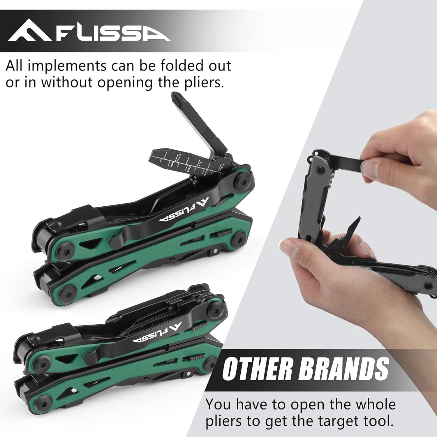 FLISSA 16-in-1 Multi Tool Pliers Stainless Steel EDC Multitool with Pocket Knife