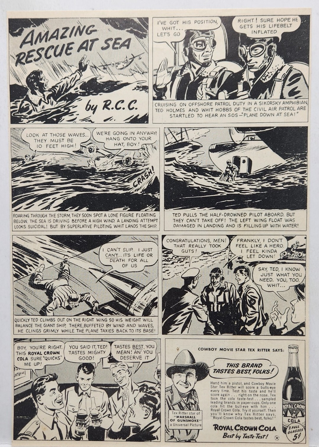 1944 Royal Crown Cola Cartoon Comics Tex Ritter Gunsmoke Original Print Ad Life