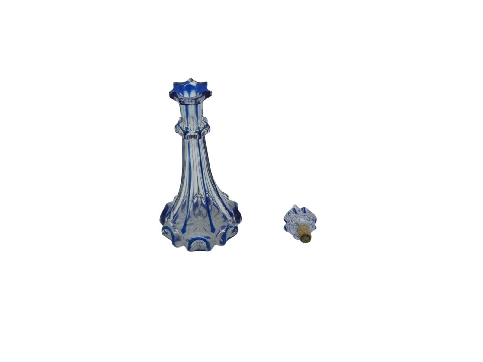 Vintage Czech Bohemian Cobalt Blue Cut to Clear Crystal Perfume Decanter