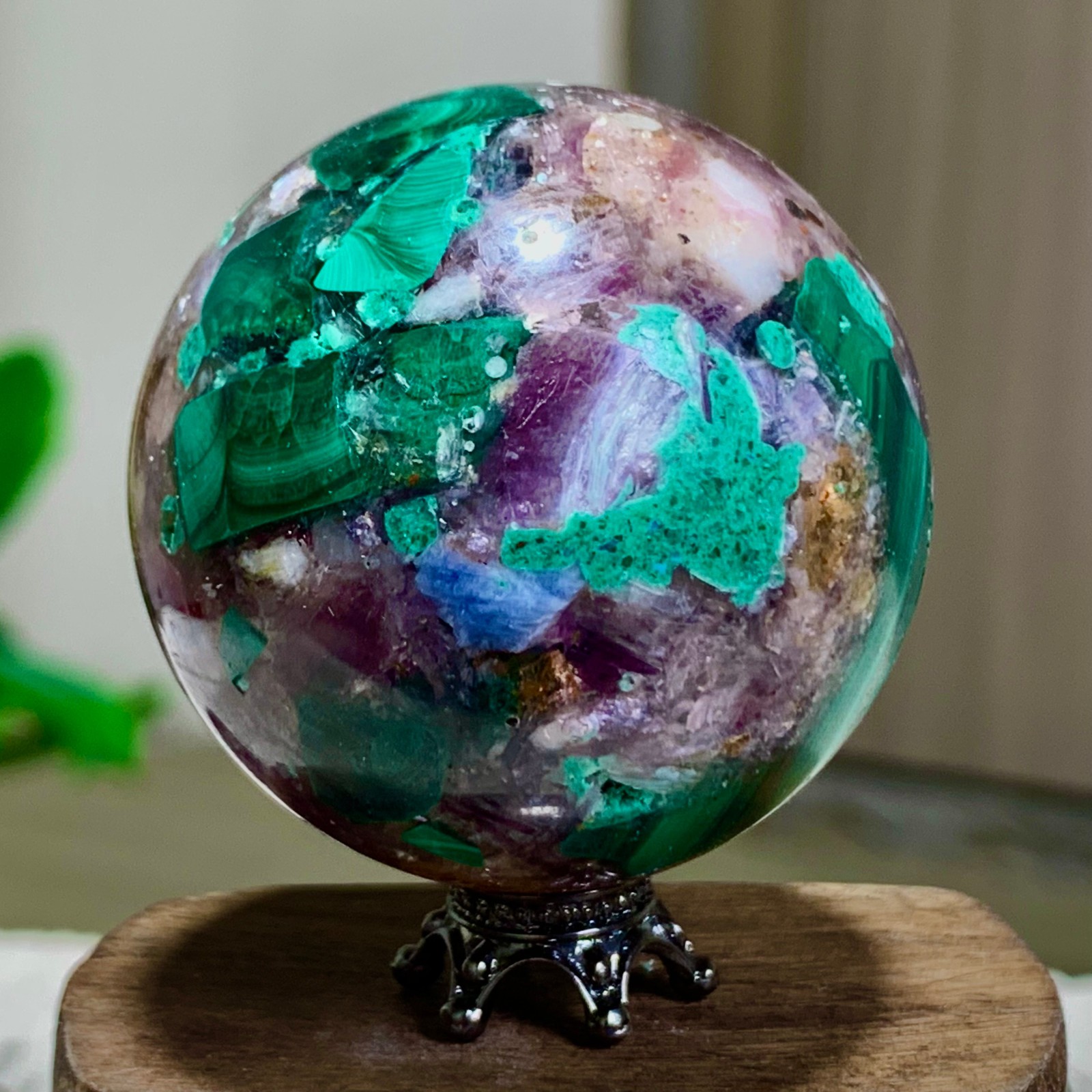 116G Newly discovered rare malachite purple mica symbiotic sphere restoration