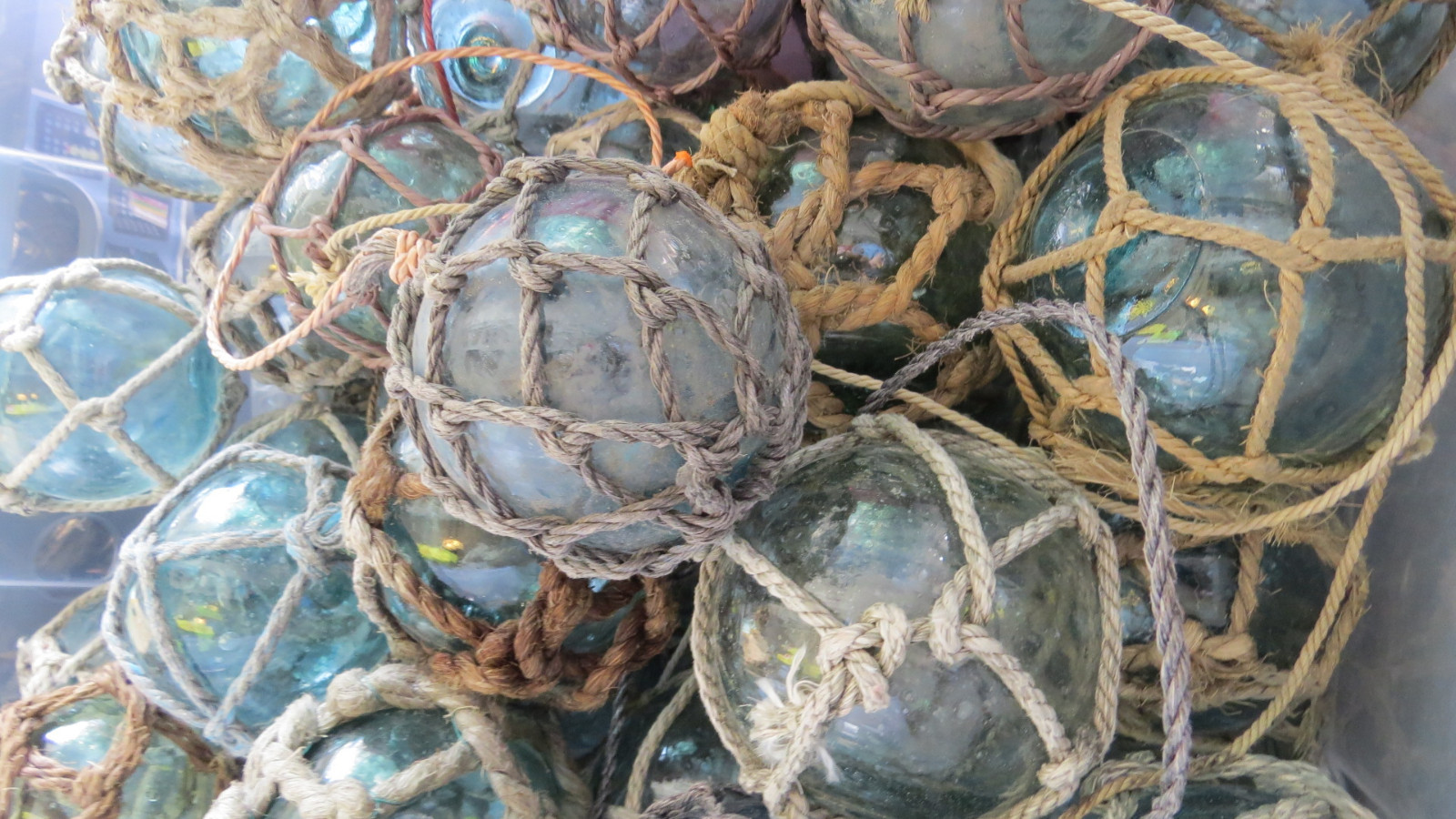 Japanese Glass Fishing FLOATS 3" Netted LOT-9 Net Buoy Authentic Vintage!