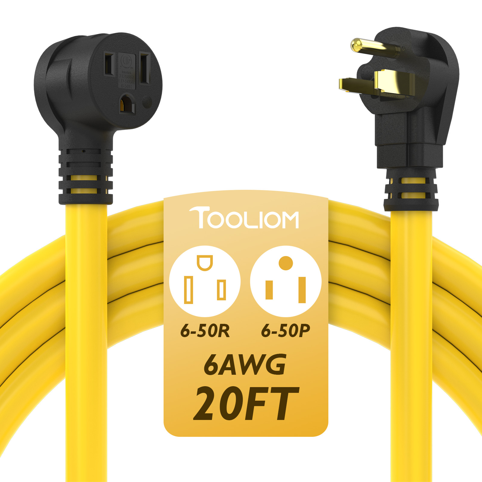 20FT Welder Extension Cord 6AWG 6-50P to 6-50R Power Extension Cord with ETL