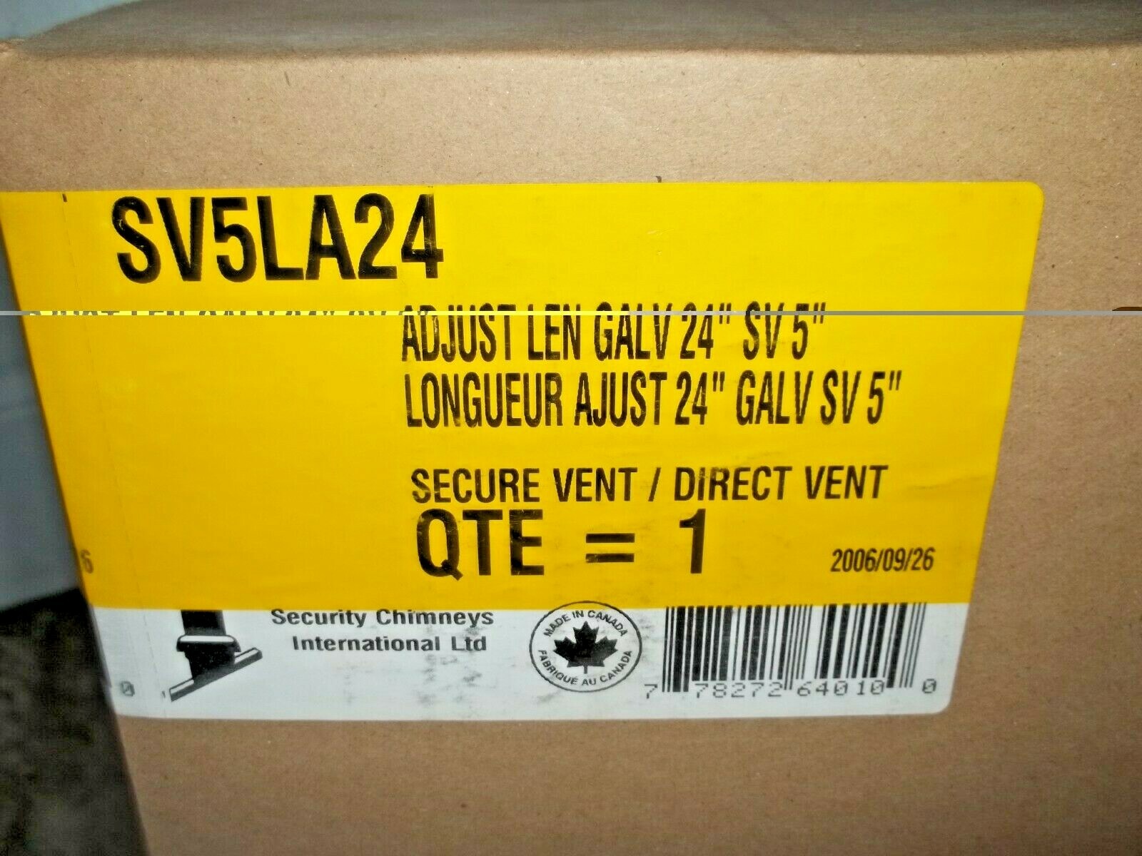 Secure Vent Direct - Vent Double Wall Fireplace Adjustable Pipe - SV5LA24 - NEW