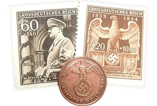 WWII Germany 1 Reichspfennig 1936-1940 Bronze Coin & MNH Stamps Collectible