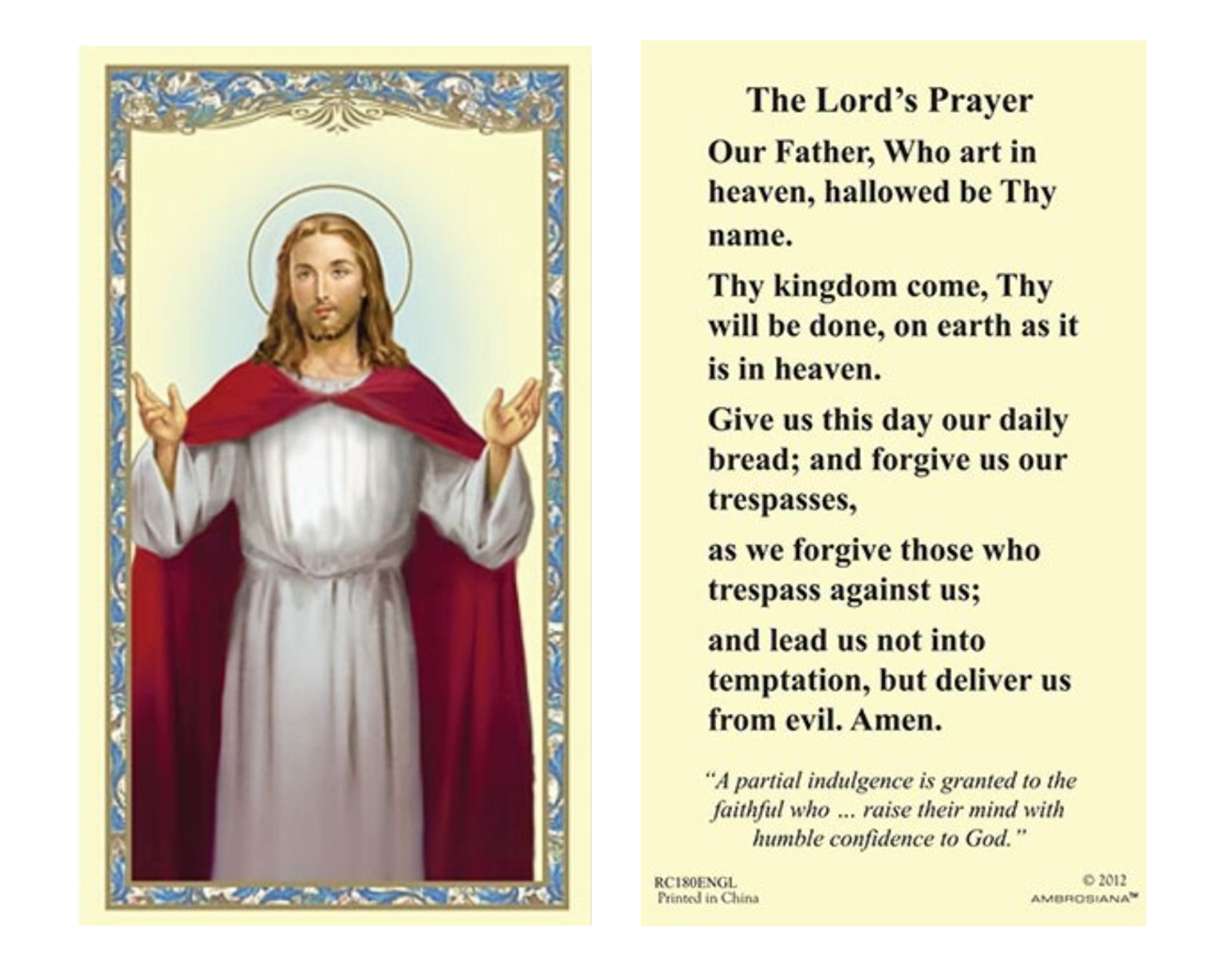 (2 copies) The Lord's Prayer - Our Father - Holy Prayer Card Catholic Christian