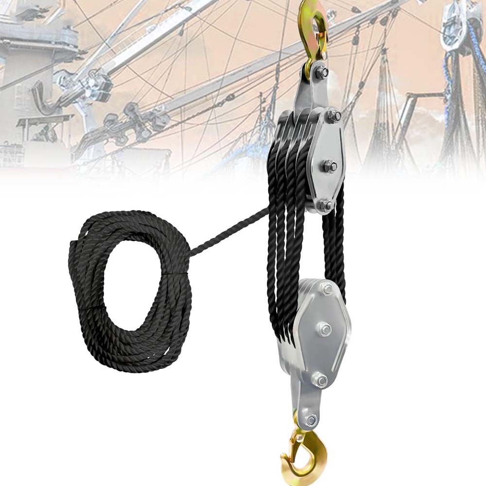 Rope Hoist Pulley System 4400LB Block and Tackle Pulley System 8:1 Lifting Black
