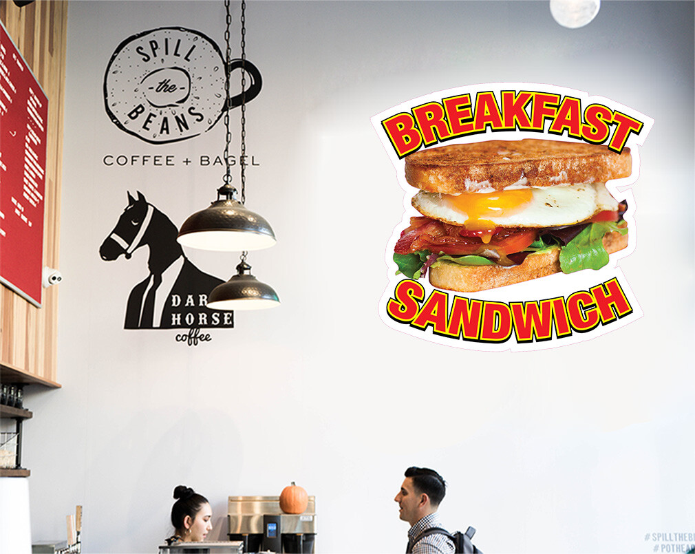 Food Truck Decals Breakfast Sandwich Restaurant & Food Concession Sign Yellow