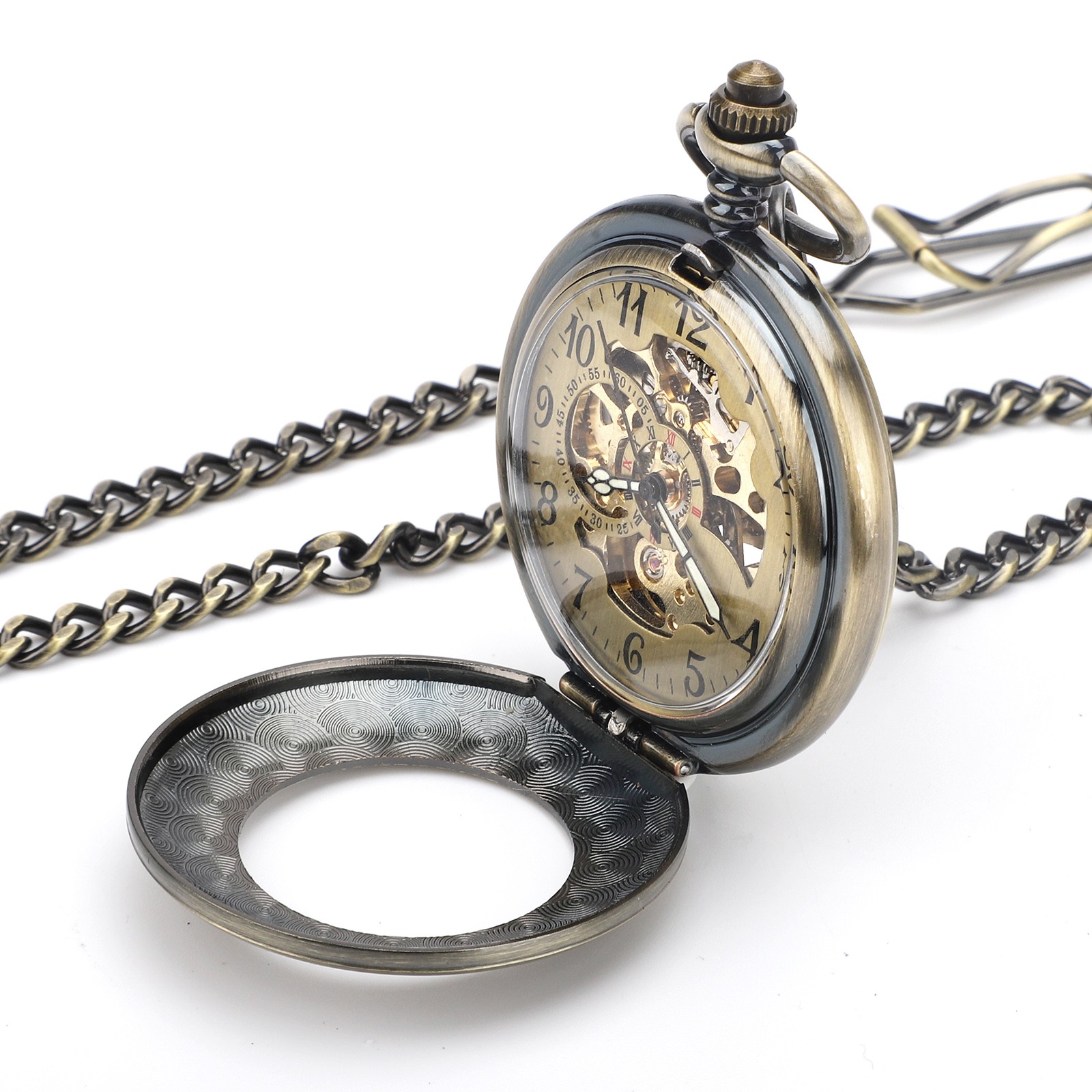 Vintage Automatic Self-Winding Hollow Mechanical Pocket Watch for Men and Women