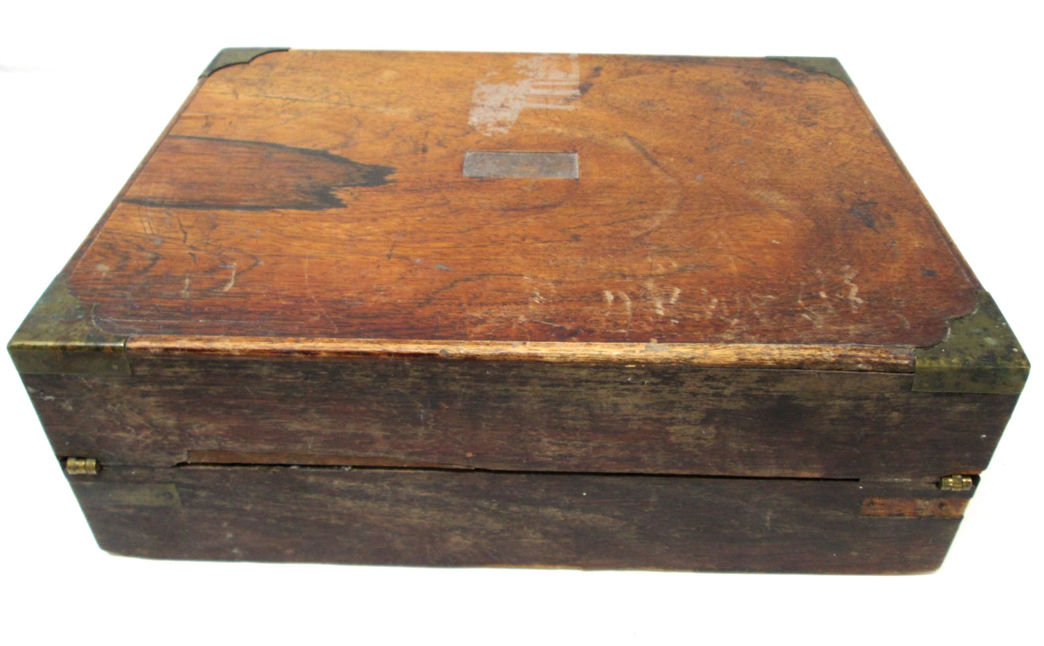 Vintage Wood Box Metal Corners Portable Writing Lap Desk Arts Crafts Wooden