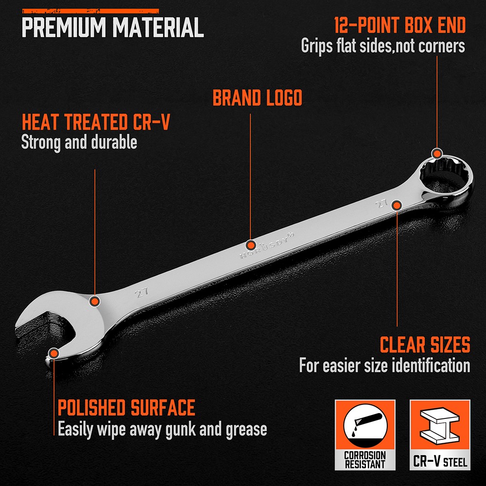 6PC Large Wrench Set with Rolling Pouch 23, 24, 26, 27, 30, 32mm 12 Point 15°