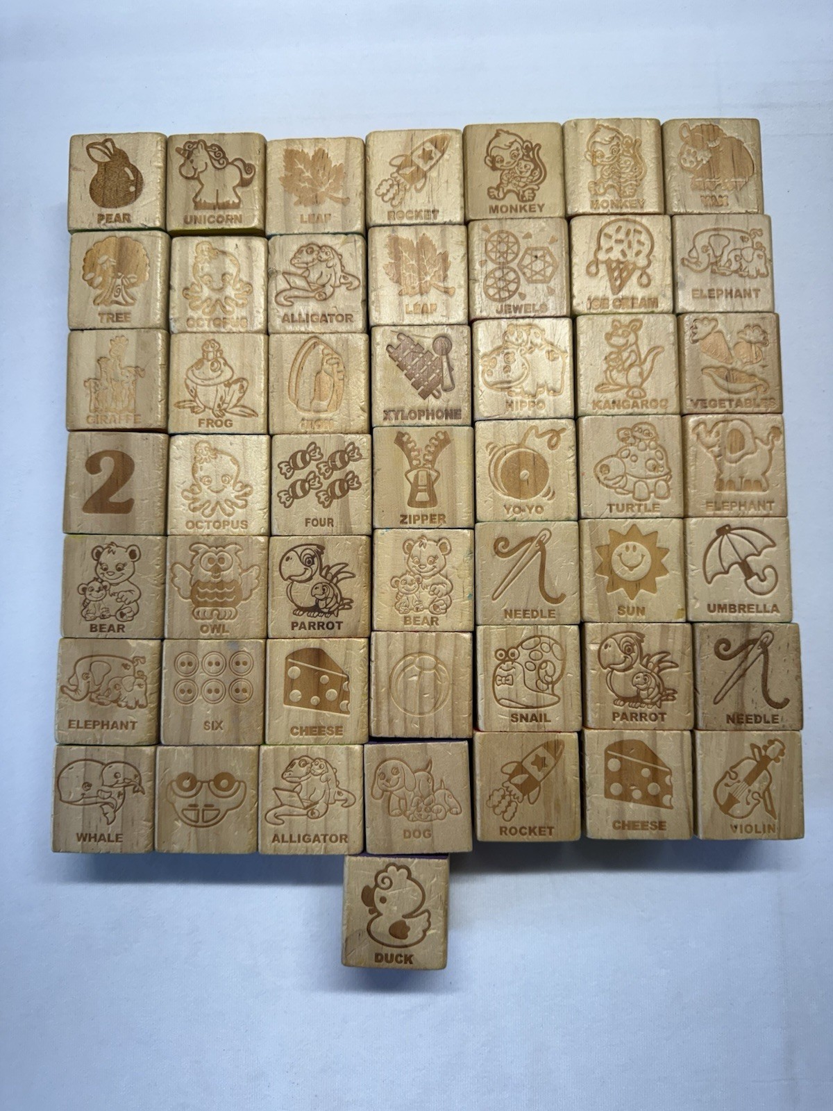 Vintage Wood Blocks 50 Letters Numbers Pics Six Sided