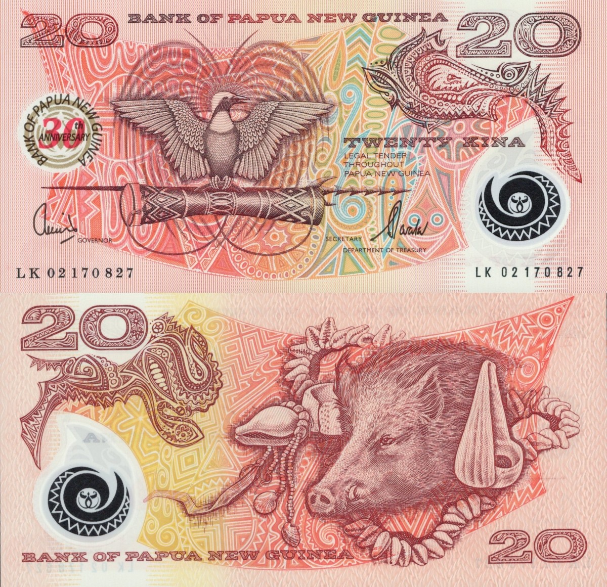 Papua New Guinea 20 Kina 2003 P 27 Polymer 30th. Commemorative UNC