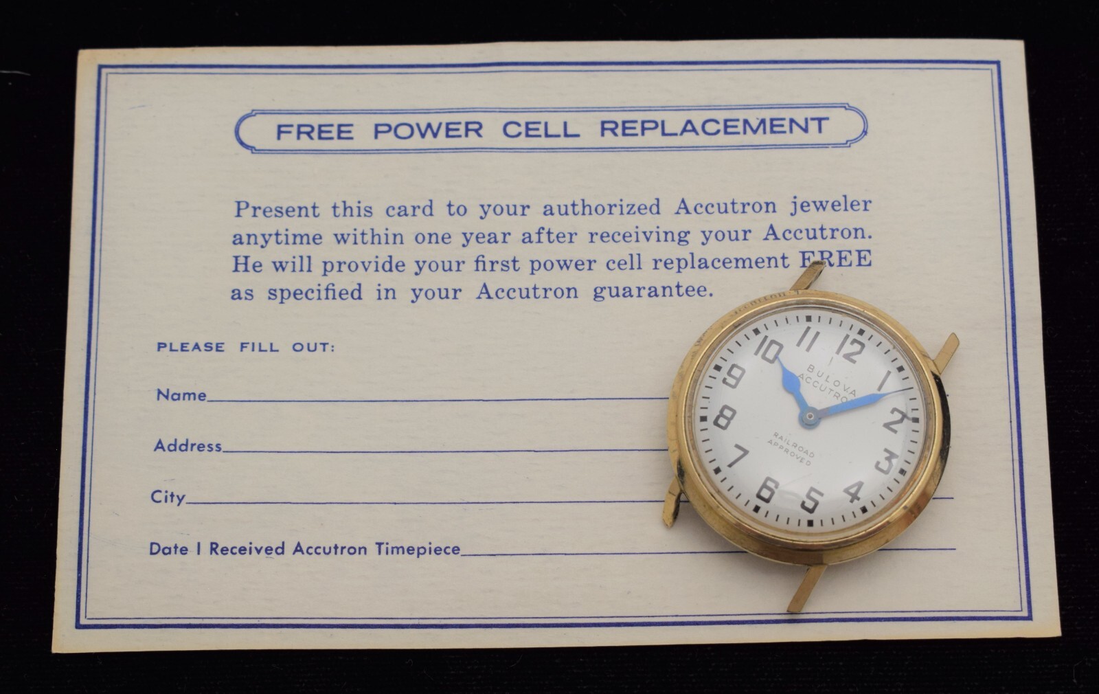 Accutron Free Power Cell Battery Replacement Card Bulova Original Jeweler Watch