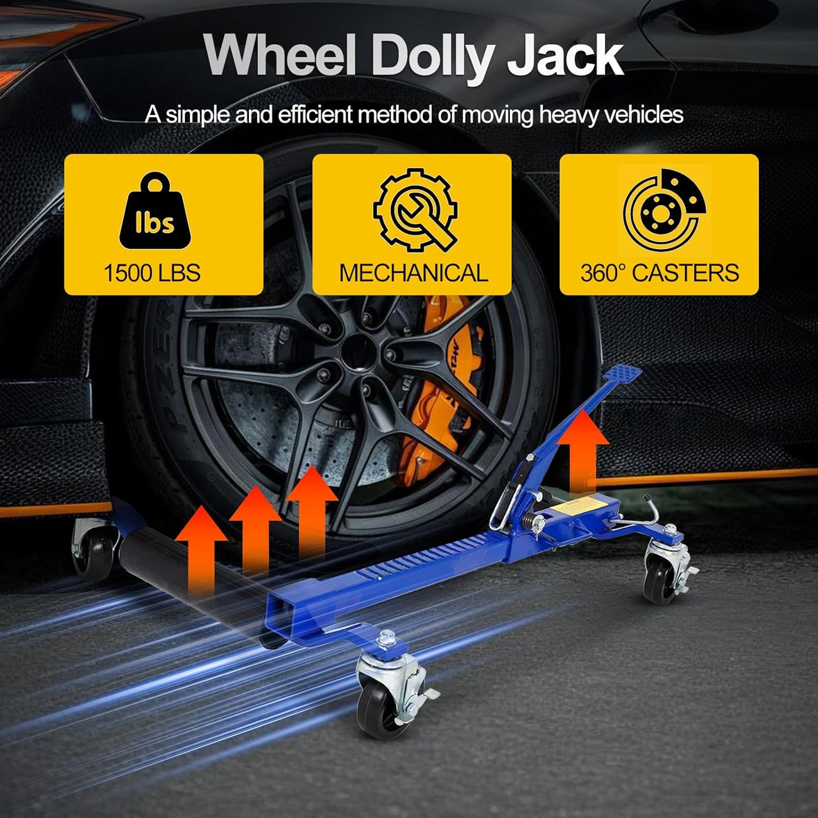 Car Dolly Jack Set of 2 Mechanical 1500-lbs Wheel Dolly for Vehicle Position