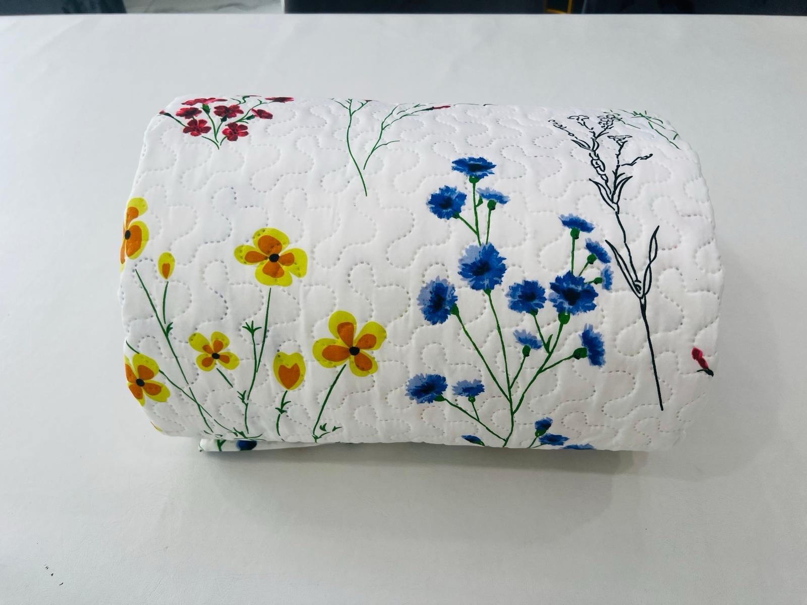 3-Piece Queen Size Printed Multi Color Quilt Set Flower