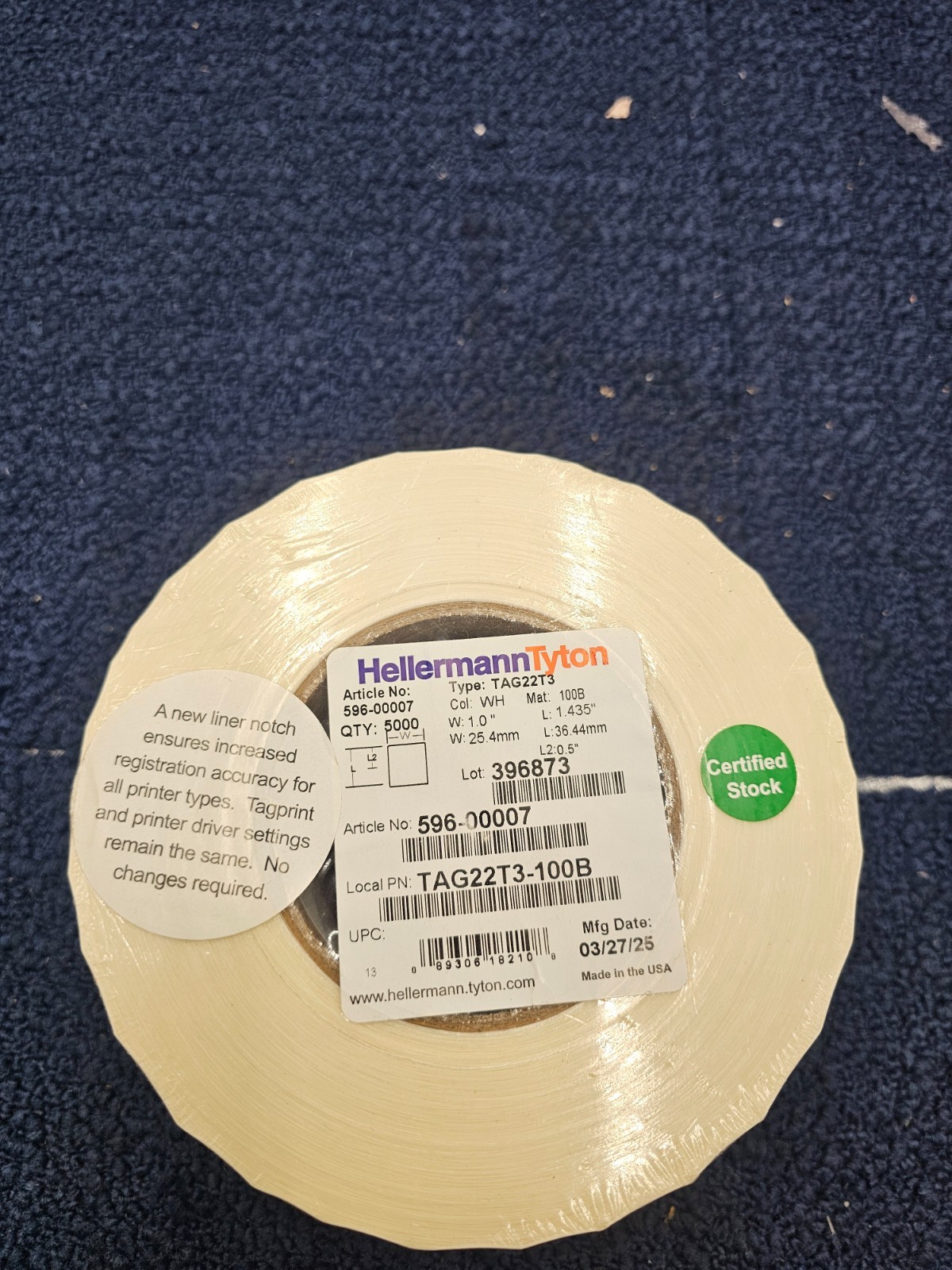 HellermannTyton TAG22T3-100B Thermal Self Laminating Labels 1" x 1.435"