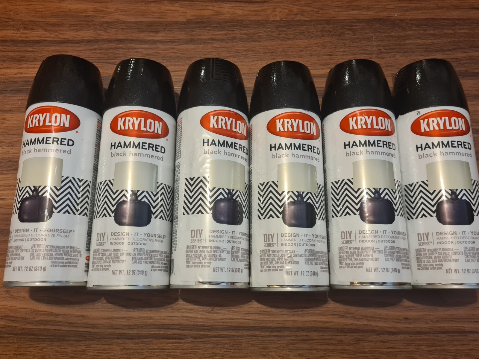 Lot Of 6 Krylon Hammered Black Spray Paint Indoor Outdoor 12 Oz Each DIY