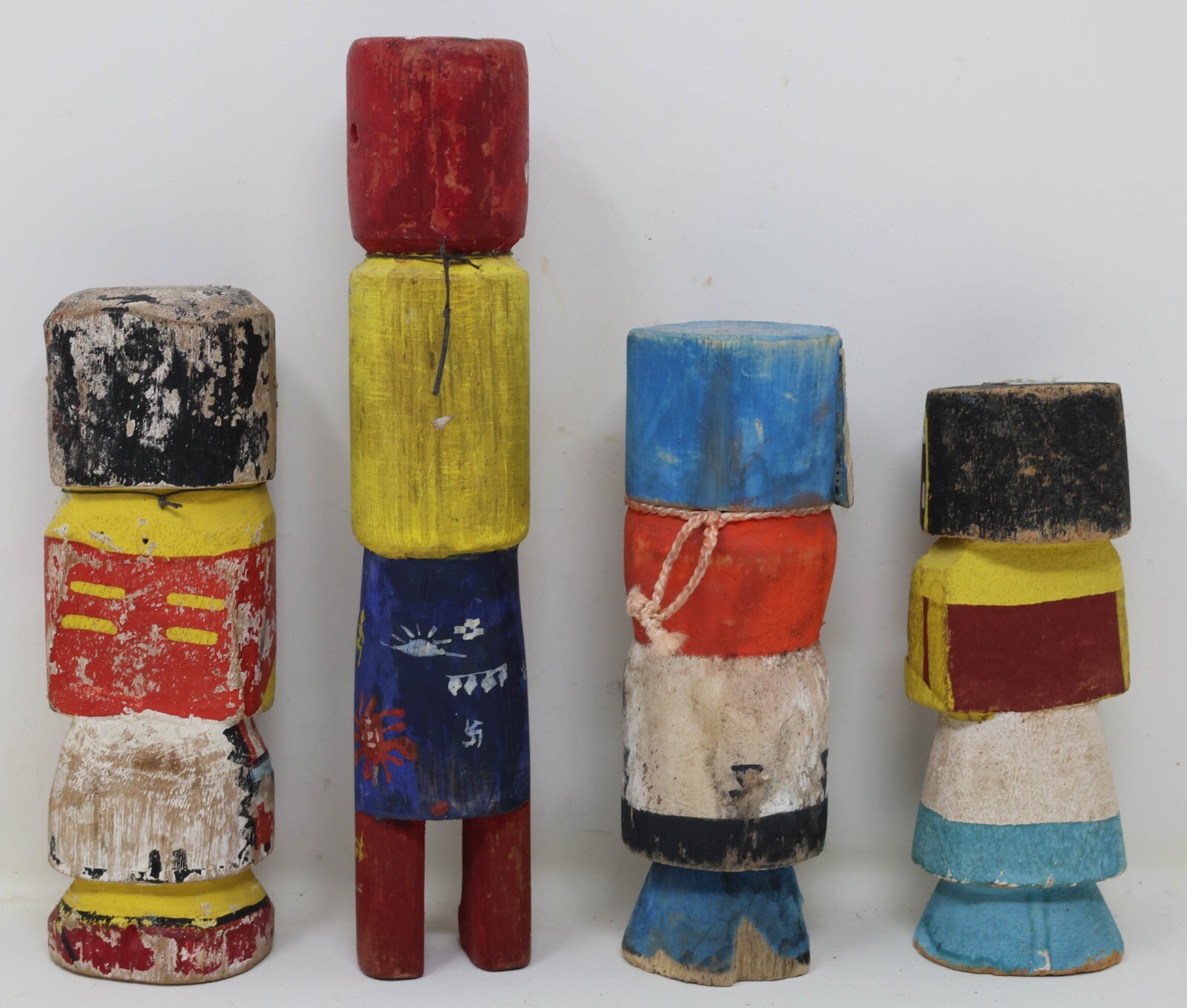 Four Antique Hopi Kachina Dolls Pueblo Indian Painted Wood Carved Sculptures VTG