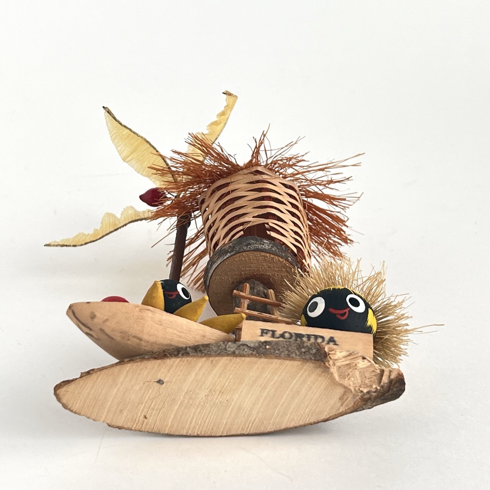 Vintage Black Americana Wood Tiki Hut & Palm Tree Fruit Florida Souvenir Kitsch