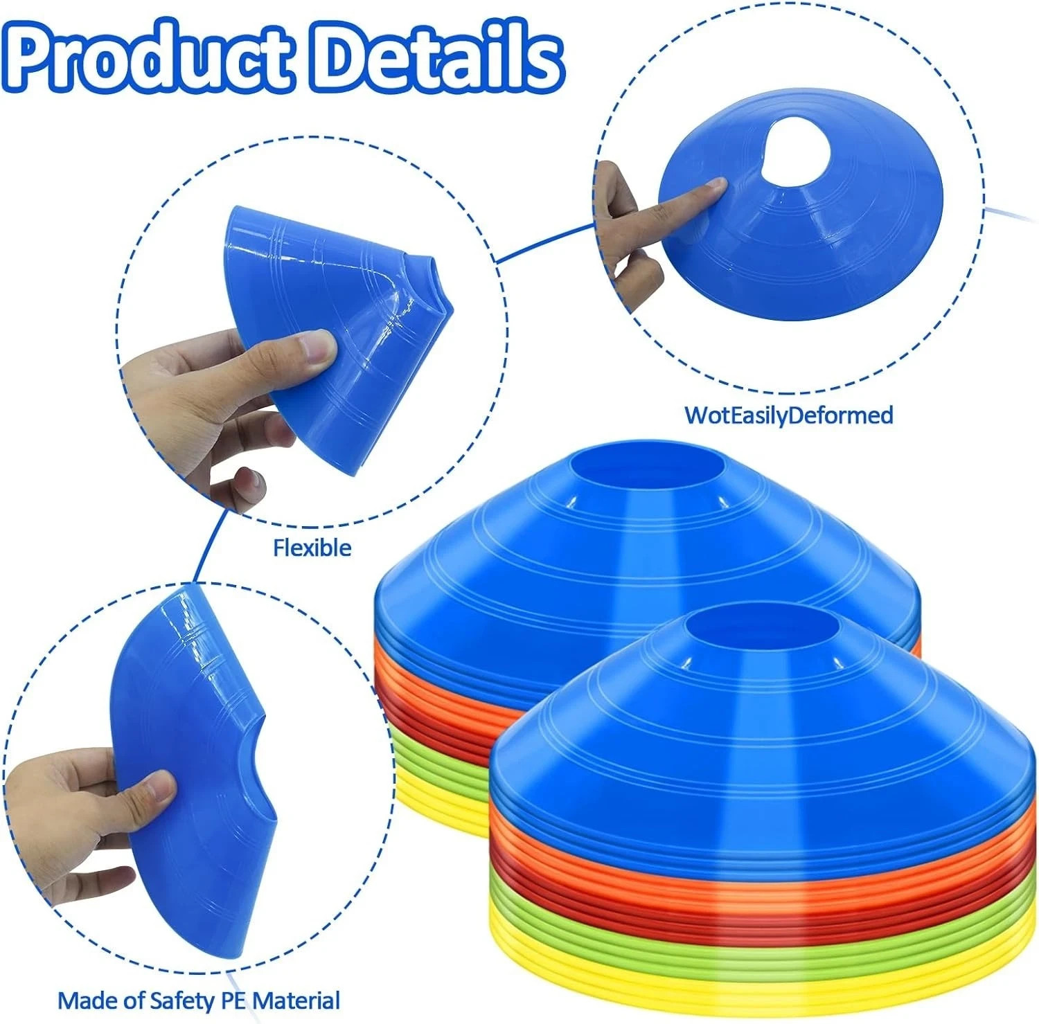 Soccer Cones for Training, 100/15 Pack Agility Cones with Carry Bag,Multi-Color