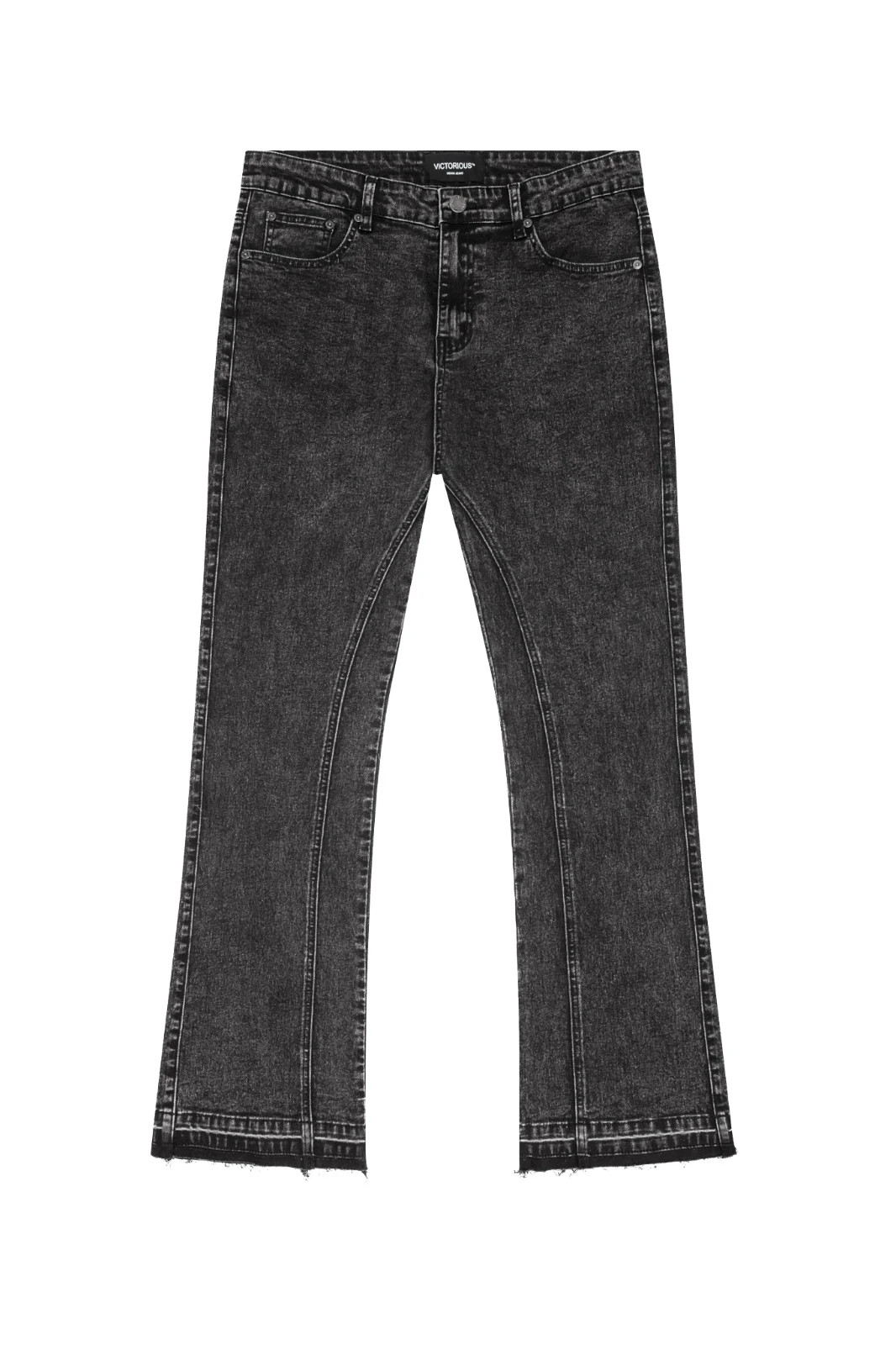 Victorious Men's Casual Ash Black Flared Raw Edge Comfortable Denim Jeans DL1571