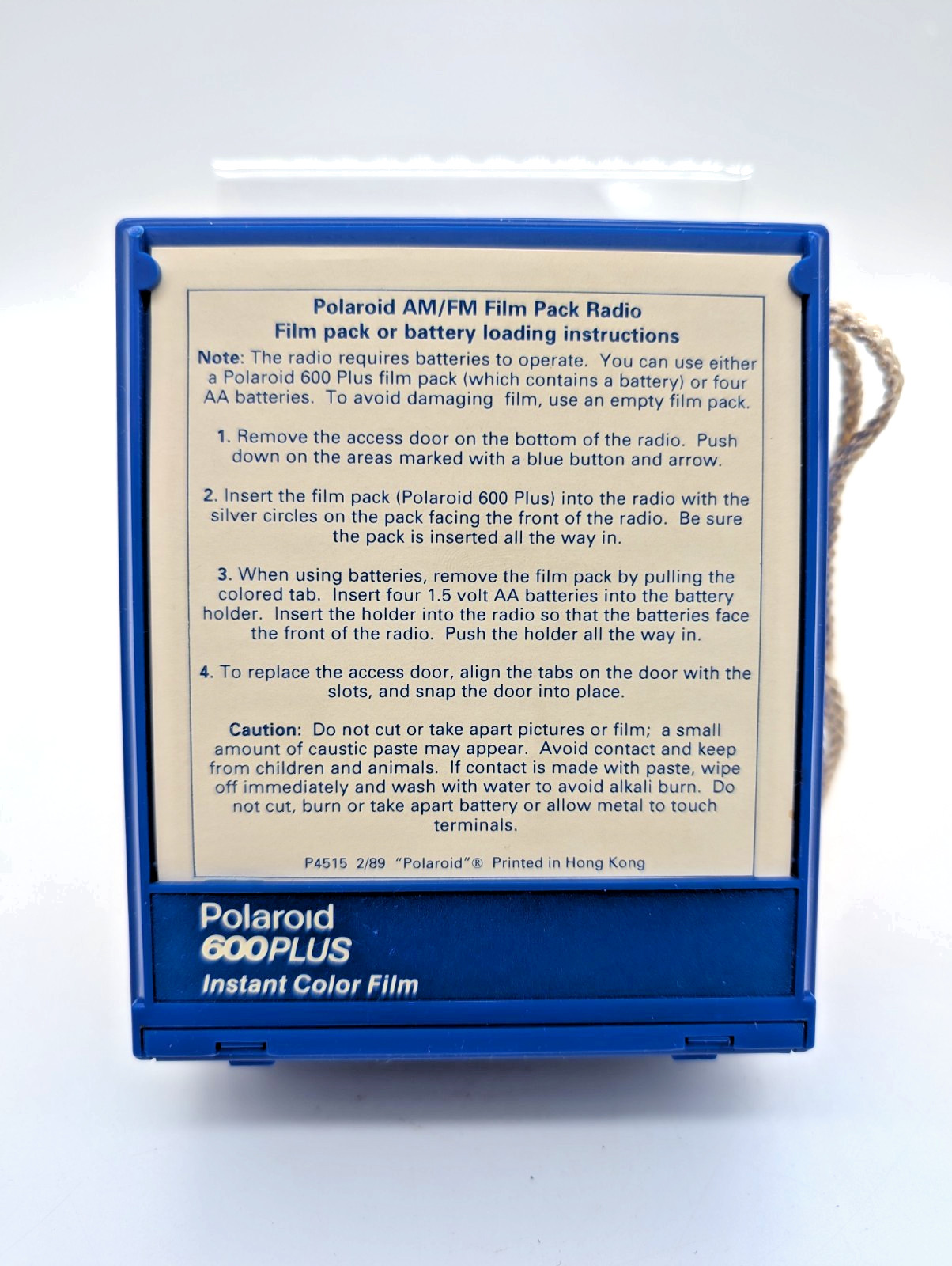 Vintage Polaroid 600 Plus Blue AM FM Promotional Radio With Box Tested - WORKS