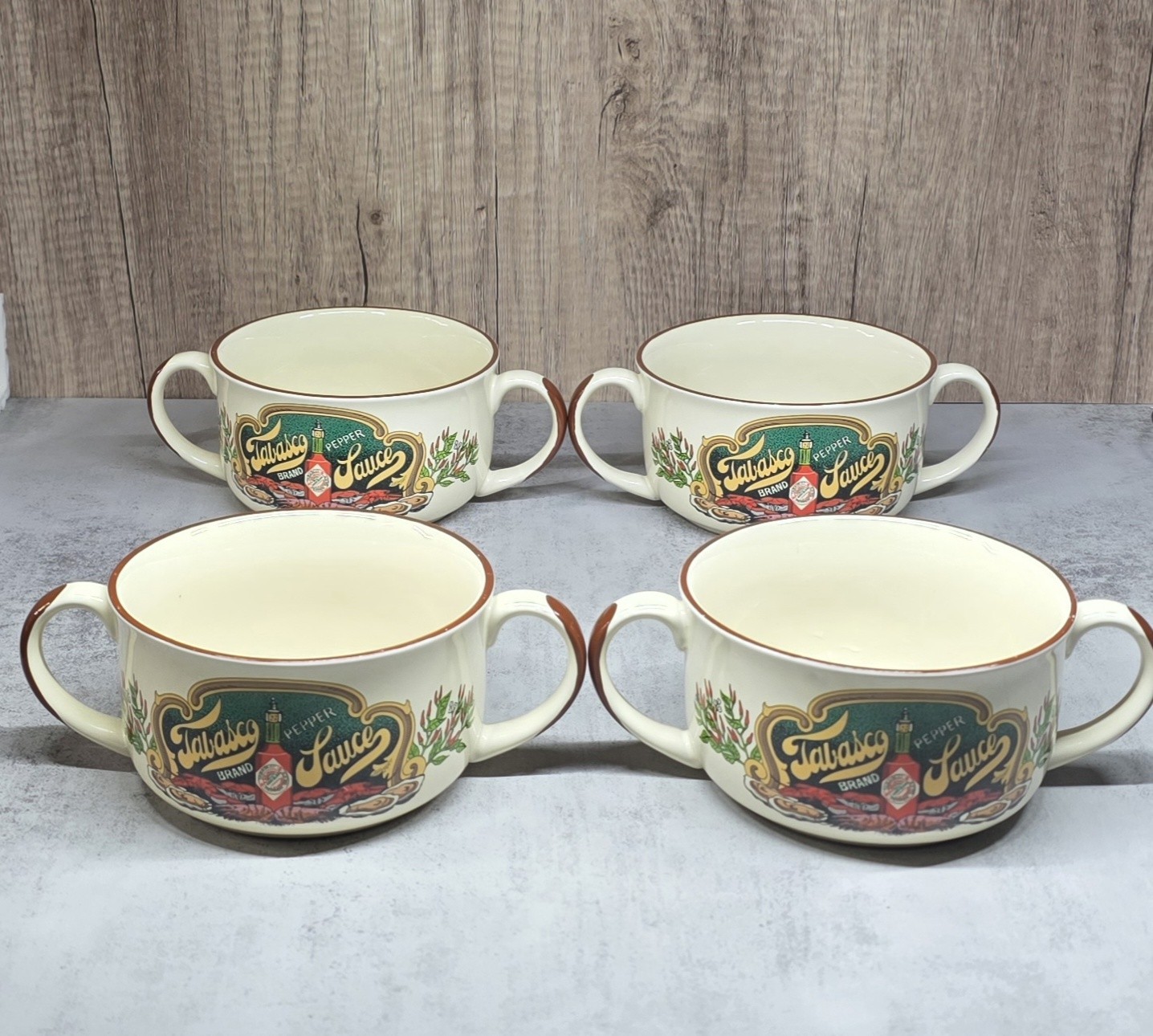 Tabasco Stoneware Pepper Sauce McIlhenny Soup Seafood Gumbo Bowls 16 oz Set of 4