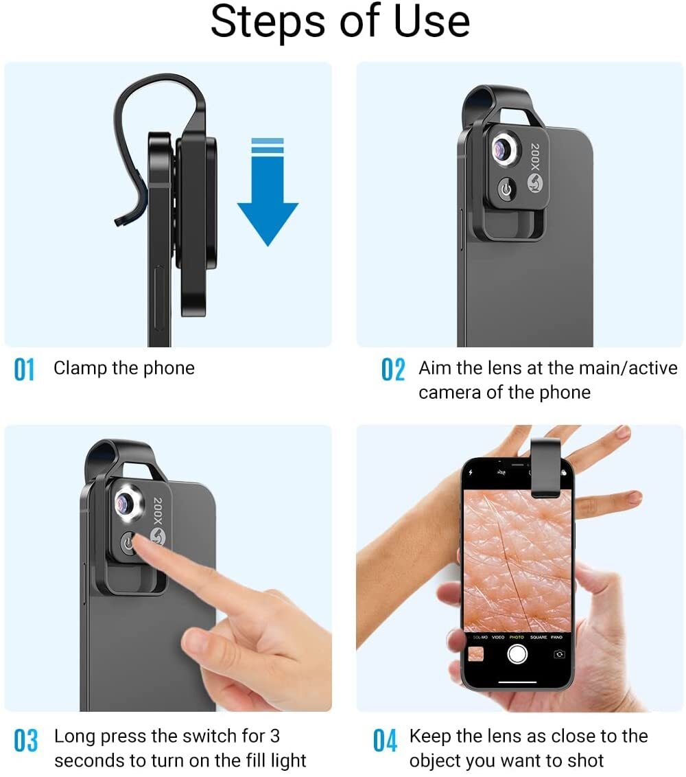 APEXEL HD Digital Mini 200x Magnification Microscope Clip With LED CPL For Phone