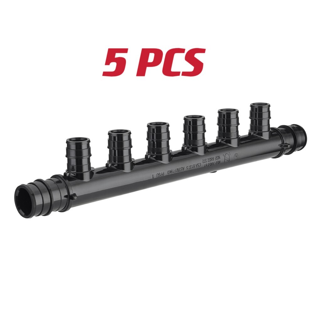 5 PCS EFIELD 6 Ports Open Pex-A Expansion Poly Manifold 3/4 Trunk, 1/2" Ports